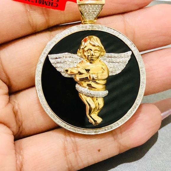 Stunning real diamond large mens angel round memorial pendant custom made NOT CZ - Picture 8 of 9
